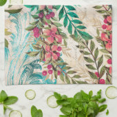 アンティーク図解入りの、写真付きのピーコック&フラワーグランジズ キッチンタオル (折り畳み)