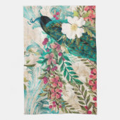 アンティーク図解入りの、写真付きのピーコック&フラワーグランジズ キッチンタオル (縦)