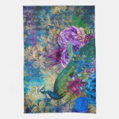 アンティーク図解入りの、写真付きのピーコック&フラワーグランジズ キッチンタオル (縦)