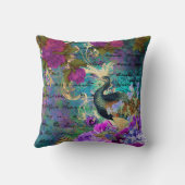 アンティーク図解入りの、写真付きのピーコック&フラワーグランジズ クッション (裏面)