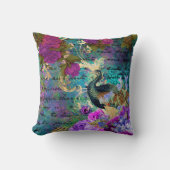 アンティーク図解入りの、写真付きのピーコック&フラワーグランジズ クッション (正面)