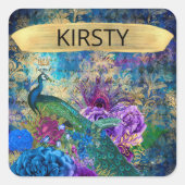 アンティーク図解入りの、写真付きのピーコック&フラワーグランジズ スクエアシール (正面)