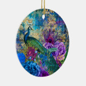 アンティーク図解入りの、写真付きのピーコック&フラワーグランジズ セラミックオーナメント (右)