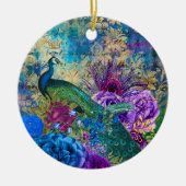 アンティーク図解入りの、写真付きのピーコック&フラワーグランジズ セラミックオーナメント (正面)