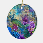 アンティーク図解入りの、写真付きのピーコック&フラワーグランジズ セラミックオーナメント (左)