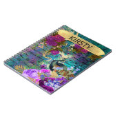 アンティーク図解入りの、写真付きのピーコック&フラワーグランジズ ノートブック (左側)