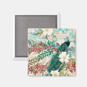 アンティーク図解入りの、写真付きのピーコック&フラワーグランジズ マグネット (正面/裏面)