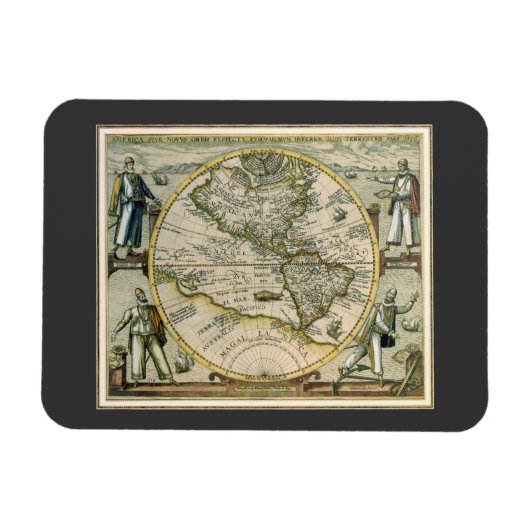 アンティーク地図,アメリカ・シブ・ノヴス・オルビス, 1596 マグネット (横)