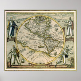 アンティーク地図、アメリカ・シヴ・ノウス・オルビス、1596年 ポスター