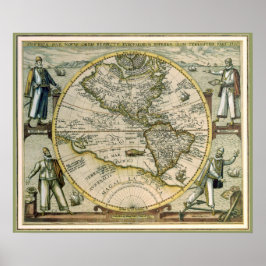 アンティーク地図、アメリカ・シヴ・ノウス・オルビス、1596年 ポスター