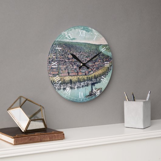 アンティーク地図 セントルイス ミズーリ州 ミシシッピ川 ラージ壁時計 (オフィス)