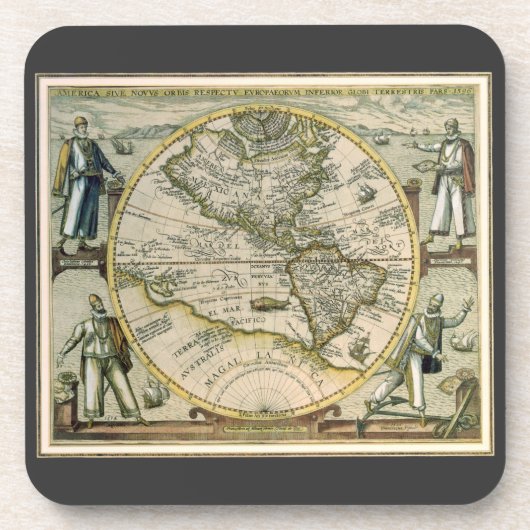 アンティーク地図 1596年 アメリカ・シヴェ・ノウス・オルビス コースター (正面)