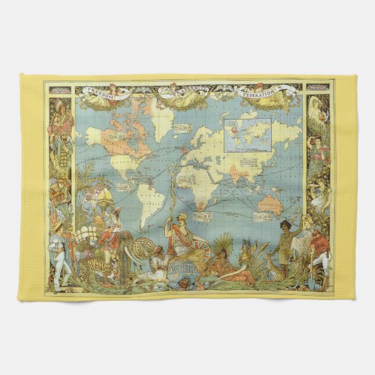 アンティーク大英帝国の世界地図, 1886 キッチンタオル (横)