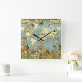 アンティーク大英帝国の世界地図， 1886 スクエア壁時計 (ホーム)