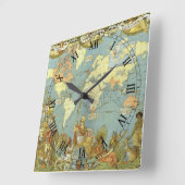 アンティーク大英帝国の世界地図， 1886 スクエア壁時計 (傾斜)