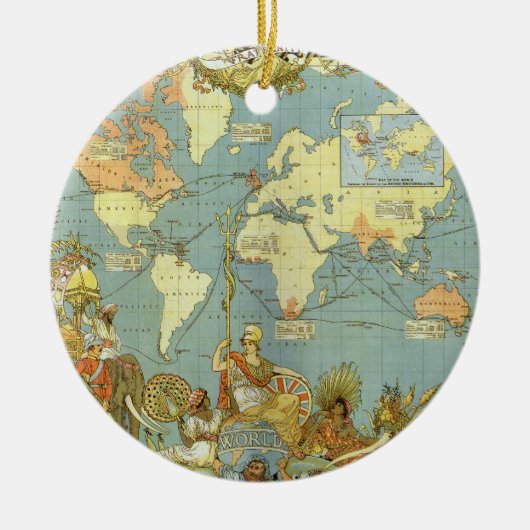 アンティーク大英帝国の世界地図， 1886 セラミックオーナメント (正面)