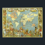 アンティーク大英帝国の世界地図， 1886 ポスター<br><div class="desc">ヴィンテージイラストレーションアンティークの世界地図は、1886年にイギリス帝国の帝国の領土の伝統的地図の色でマークされた。トップのバナーの読文字自由、男子学生の社交クラブ、連合とマップは、地球の多様性を表す人や動物に囲ま国際的れている。アーティスト：ウォルター・クレーン。イギリス帝国は、王国が支配または支配した領土、植民地、保護領、統治領およびその他の領統一された域を含んだ。16世紀後半から17世紀初頭にイギリスが樹立した海外植民地や交易所を起源とし、その最盛期は史上最大の帝国であった。</div>