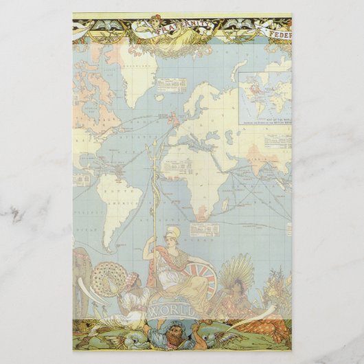 アンティーク大英帝国の世界地図， 1886 便箋 (正面)