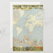 アンティーク大英帝国の世界地図， 1886 便箋 (正面/裏面)