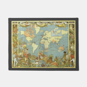 アンティーク大英帝国世界地図1886年 ドアマット