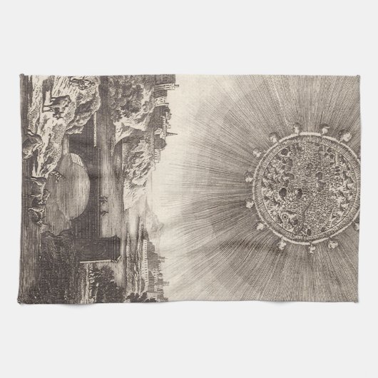アンティーク天文学の空と太陽のby Alain Mallet キッチンタオル (横)