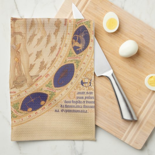 アンティーク天〔占星術の〕十二宮図図、ヴィンテージ天文学 キッチンタオル (四つ折り)