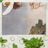 アンティーク子ピッキングデイジー花 キッチンタオル (折り畳み)