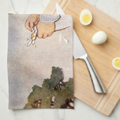 アンティーク子ピッキングデイジー花 キッチンタオル (四つ折り)