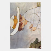 アンティーク子ピッキングデイジー花 キッチンタオル (縦)