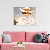 アンティーク子ピッキングデイジー花 キャンバスプリント (インサイチュ (リビング))