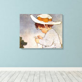 アンティーク子ピッキングデイジー花 キャンバスプリント (インサイチュ (ウッドフロア))