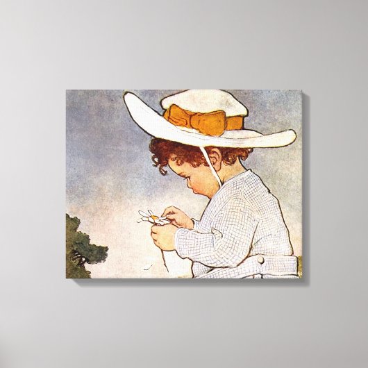 アンティーク子ピッキングデイジー花 キャンバスプリント (正面)