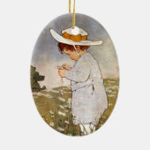 アンティーク子ピッキングデイジー花 セラミックオーナメント (裏面)