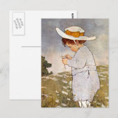 アンティーク子ピッキングデイジー花 ポストカード (正面/裏面)