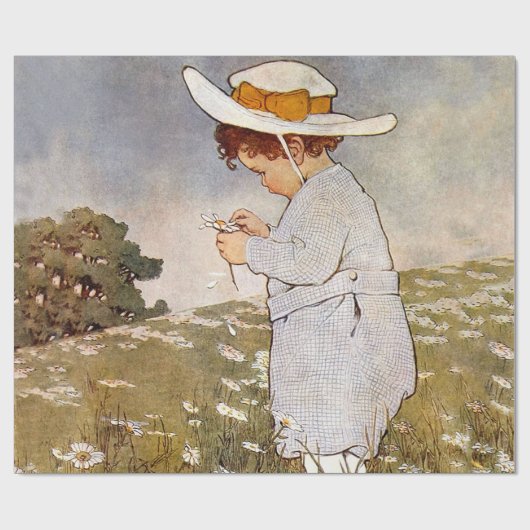 アンティーク子ピッキングデイジー花 ラッピングペーパー (フラット)