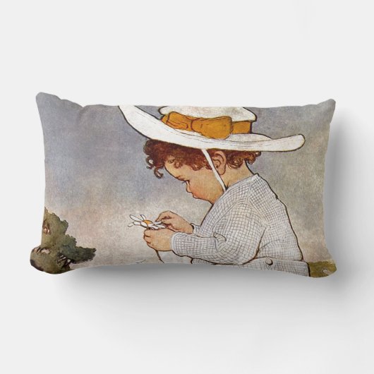 アンティーク子ピッキングデイジー花 ランバークッション (正面)