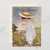 アンティーク子ピッキングデイジー花 招待状 (正面/裏面)