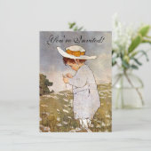 アンティーク子ピッキングデイジー花 招待状 (スタンド正面)