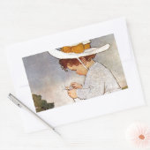 アンティーク子ピッキングデイジー花 長方形シール (封筒)