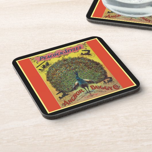 アンティーク孔雀乳母車会社の広告赤 コースター (左側)