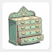 アンティーク家具、ドレッサー引き出し、漫画スタイル、 スクエアシール (正面)