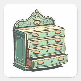 アンティーク家具、ドレッサー引き出し、漫画スタイル、 スクエアシール