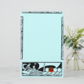 アンティーク容器とラバーズルビージェムブラックティール（緑がかった色）ブルー 便箋 (スタンド正面)