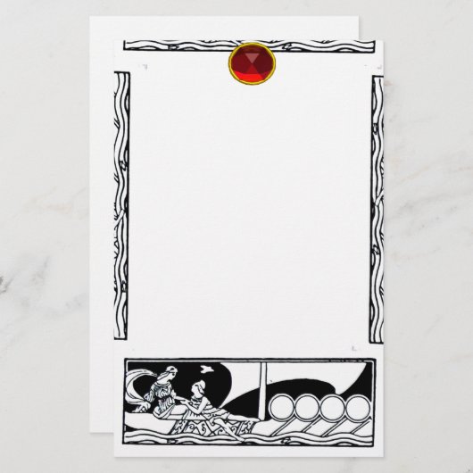 アンティーク容器とラバーズレッドルビージェム白黒 便箋 (正面/裏面)