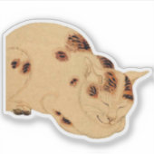 アンティーク寝猫日本の木版浮世絵 シール (正面)