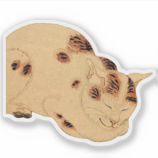 アンティーク寝猫日本の木版浮世絵 シール (正面)