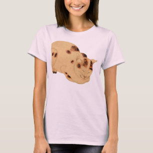 アンティーク寝猫日本の木版浮世絵 Tシャツ