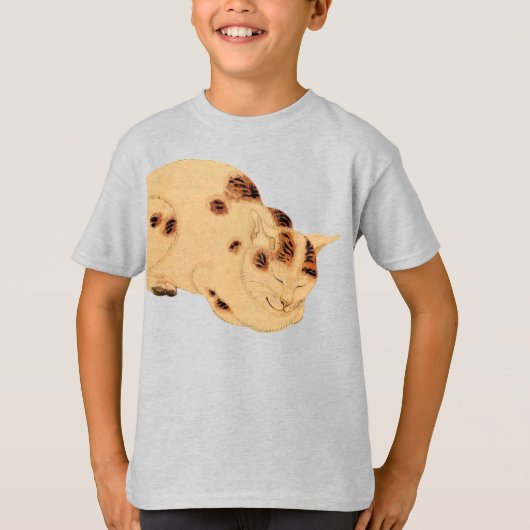 アンティーク寝猫日本の木版浮世絵 Tシャツ (正面)