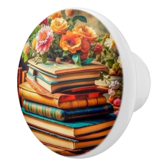 アンティーク山積みヴィンテージ図書花 セラミックノブ (右)