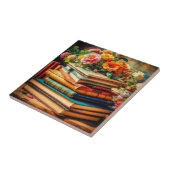 アンティーク山積みヴィンテージ図書花 タイル (側面)